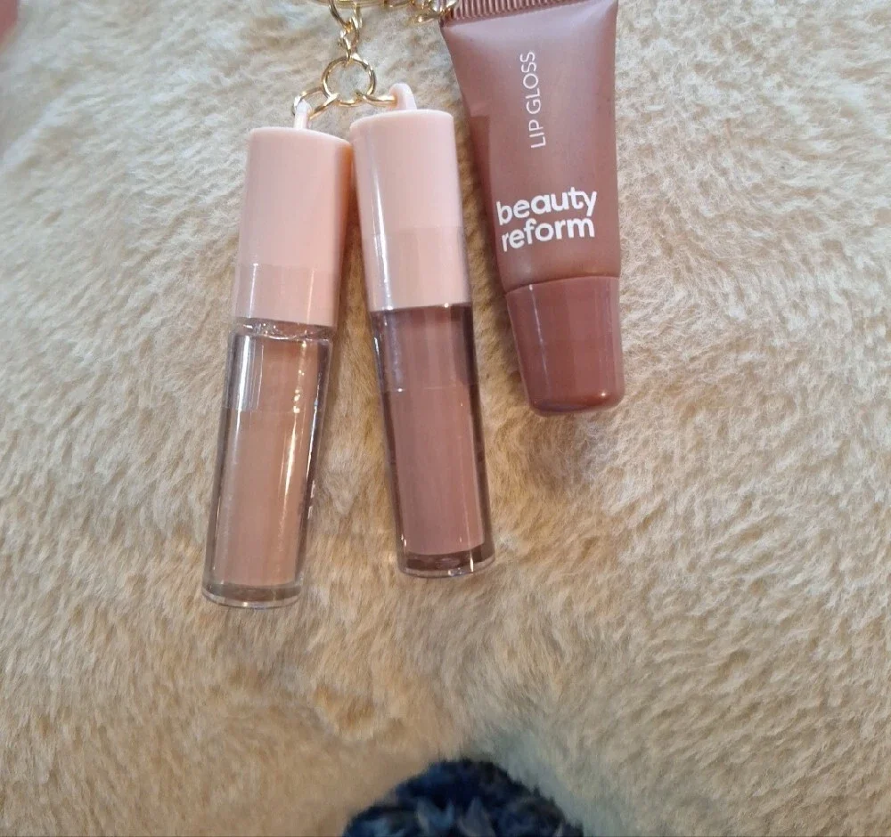Pink Lip Gloss Set with  Lips Keychain Pouch..3 Lippies N Pouch